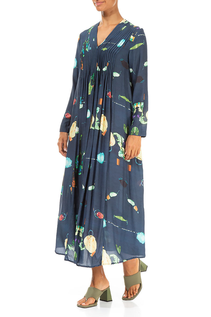 Front Tucks FairyTale Print Silk Bamboo Dress 3
