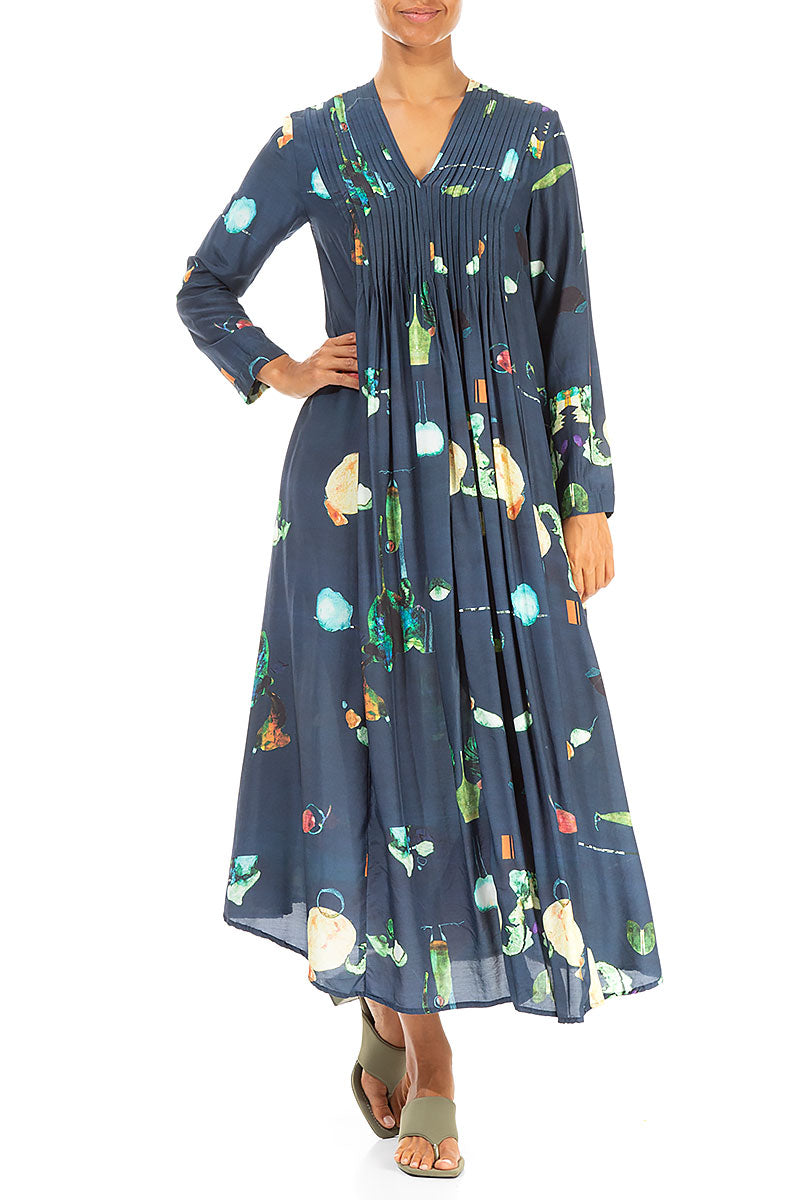 Front Tucks FairyTale Print Silk Bamboo Dress 4