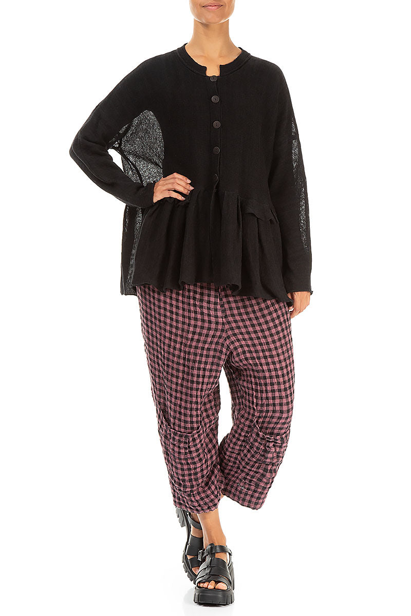 Frilled Hem Black Linen Cardigan 4