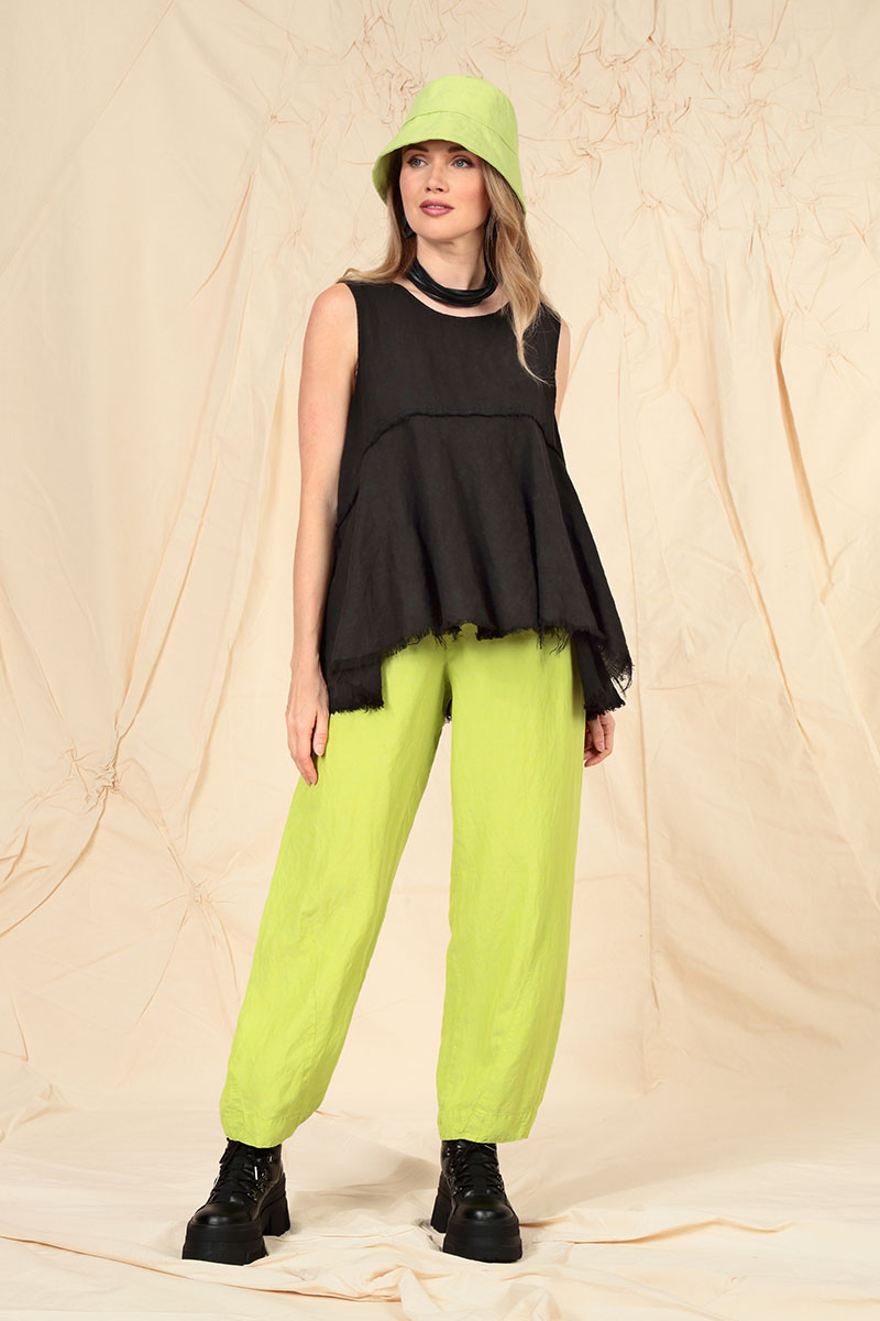 Sleeveless Flared Raw Edge Black Linen Blouse 6