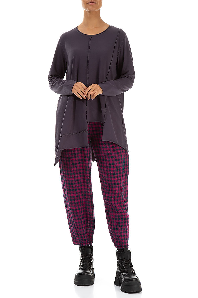 Magenta Check Linen Pencil Trousers 4