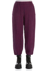 Magenta Check Linen Pencil Trousers 1
