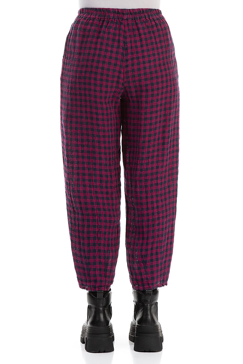 Magenta Check Linen Pencil Trousers 2