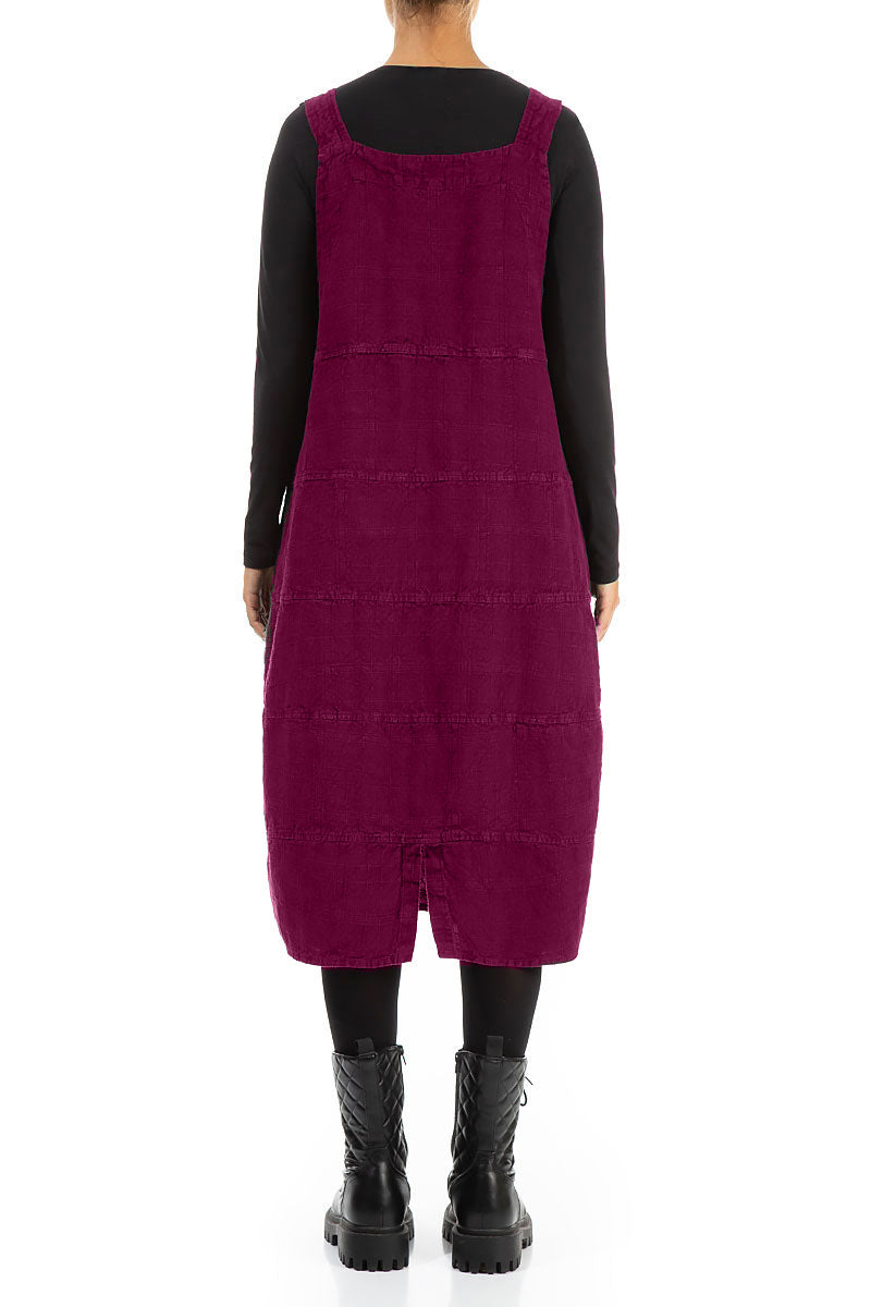 Magenta Patterned Linen Dungaree Dress 2