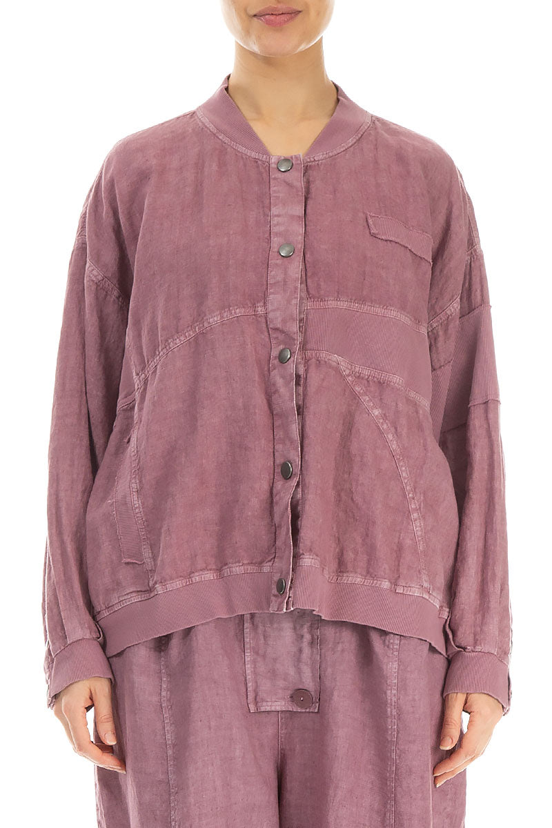 Mauve Taupe Off-Dye Linen Bomber Jacket 1