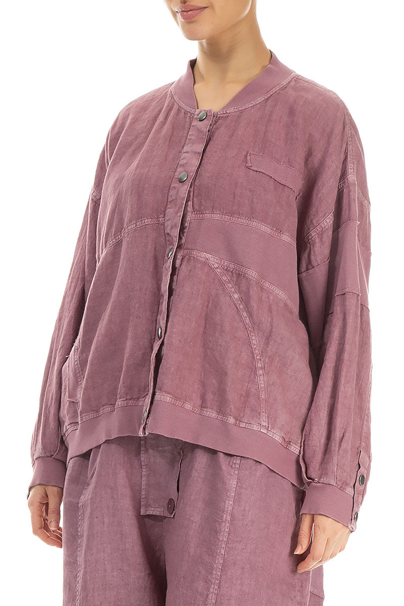 Mauve Taupe Off-Dye Linen Bomber Jacket 3