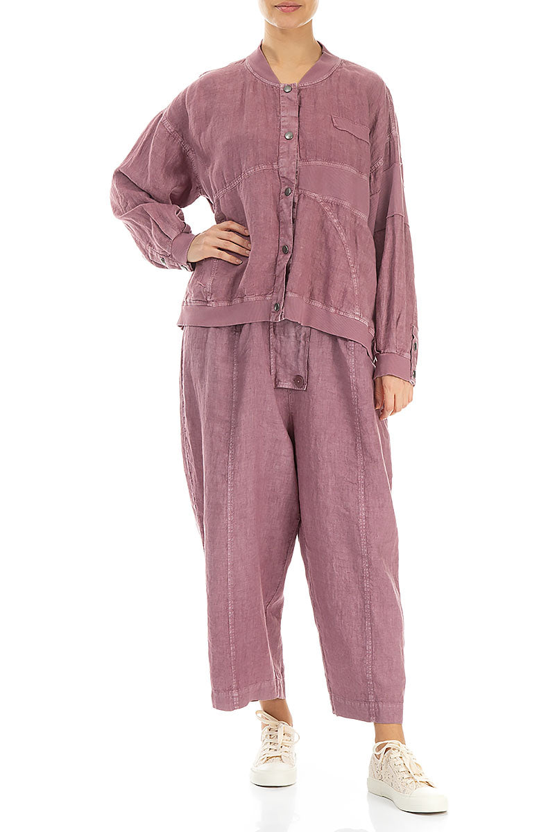 Mauve Taupe Off-Dye Linen Bomber Jacket 4
