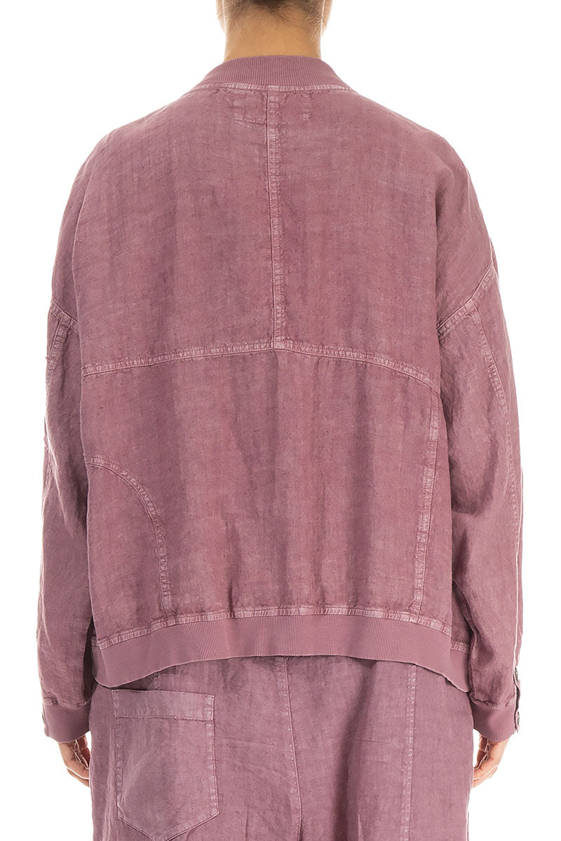 Mauve Taupe Off-Dye Linen Bomber Jacket 2