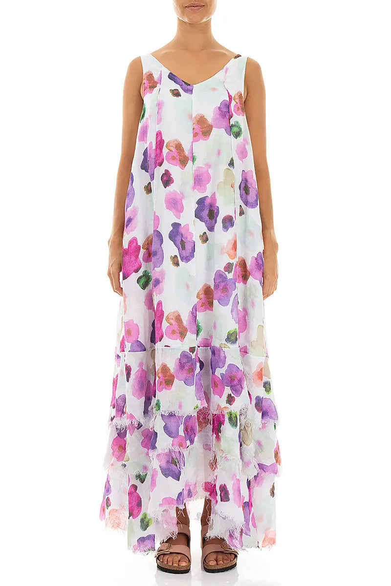 Maxi-Blütenkleid aus Gaze-Leinen