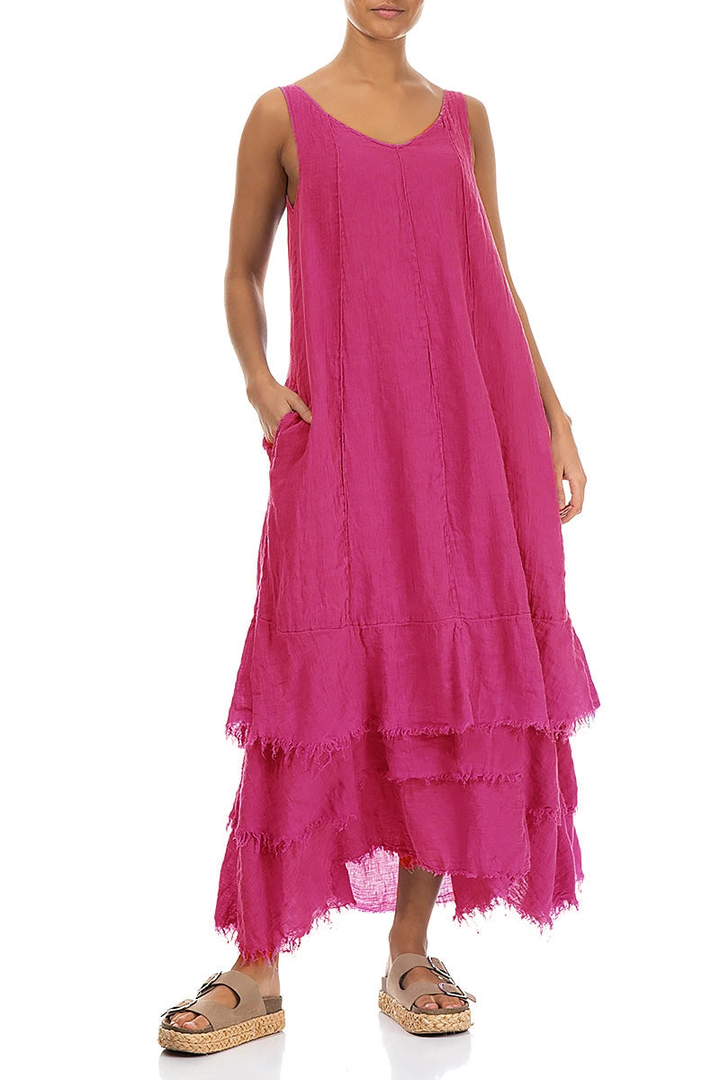Maxi-Kleid aus Leinenmusselin in Fuchsia