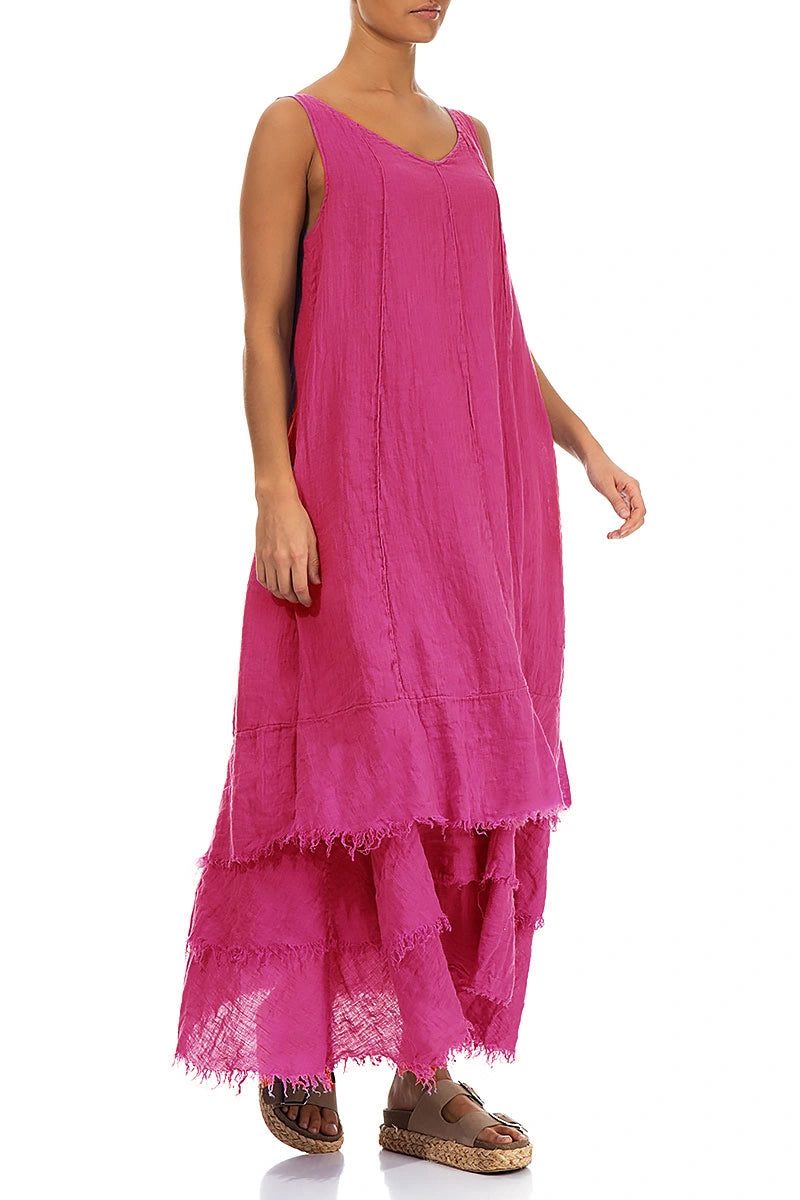 Maxi-Kleid aus Leinenmusselin in Fuchsia
