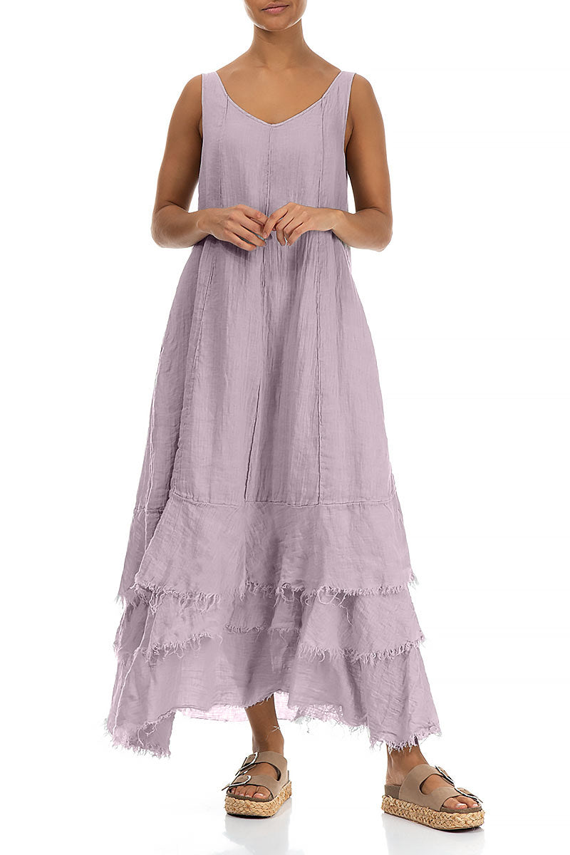 Robe longue en gaze de lin lilas