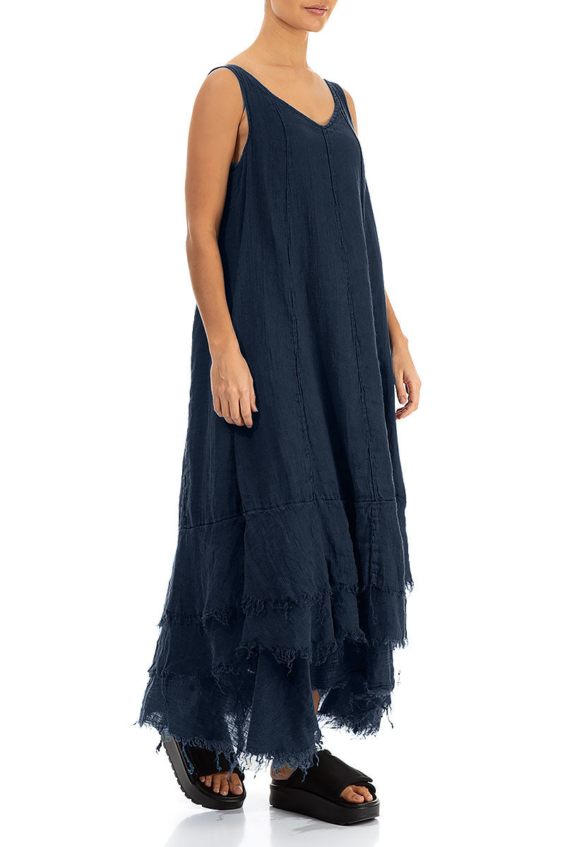 Maxi Navy Gauze Linen Dress