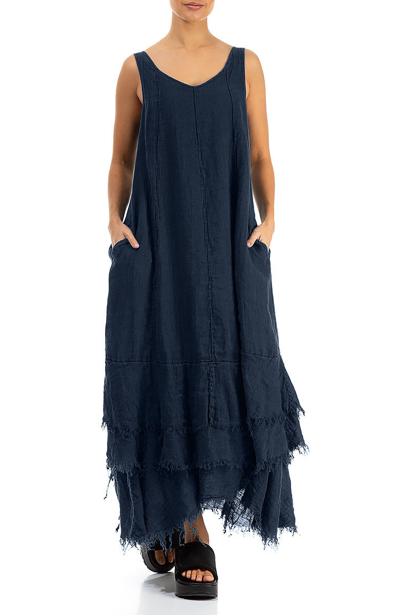 Maxi Navy Gauze Linen Dress