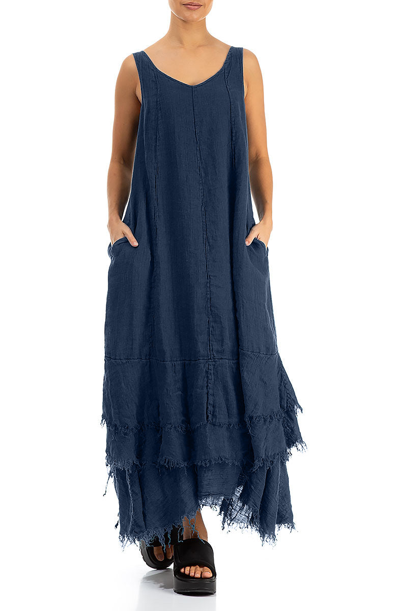 Maxi Royal Blue Gauze Linen Dress 4