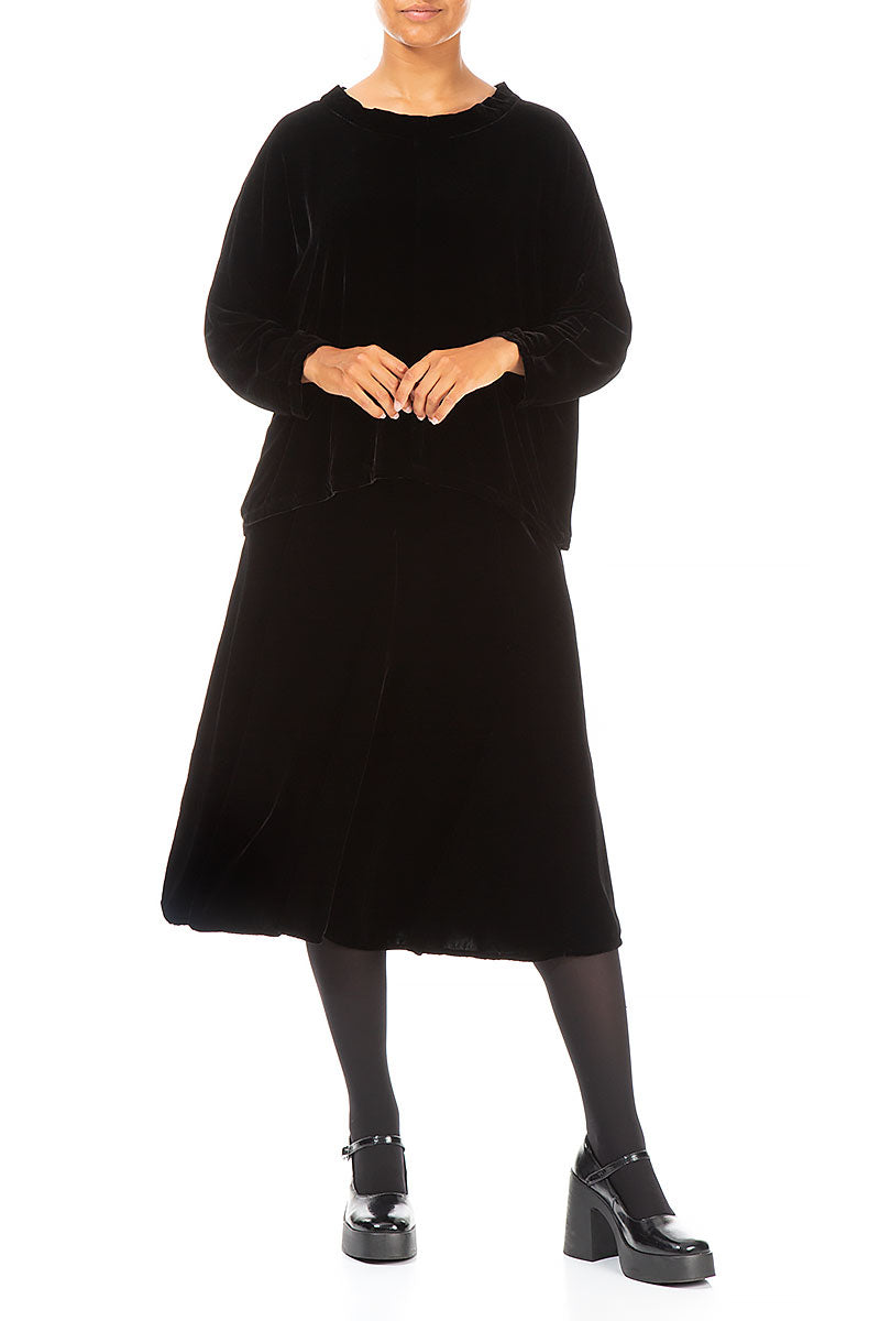 Midi Black Silk Velvet Skirt 4