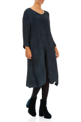 Midi Crinkled Navy Silk Dress 3