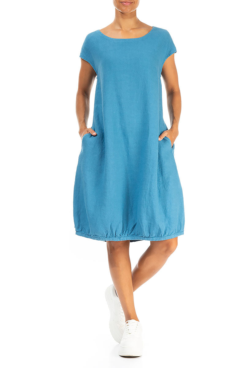 Midi Balloon Denim Linen Dress 4