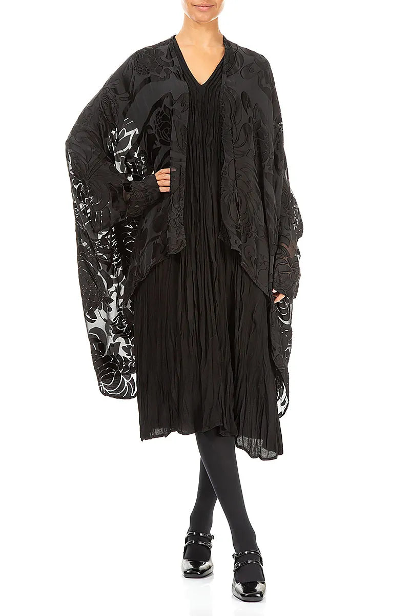 Schwarze Seidenjacke Midnight Bloom aus Devoré