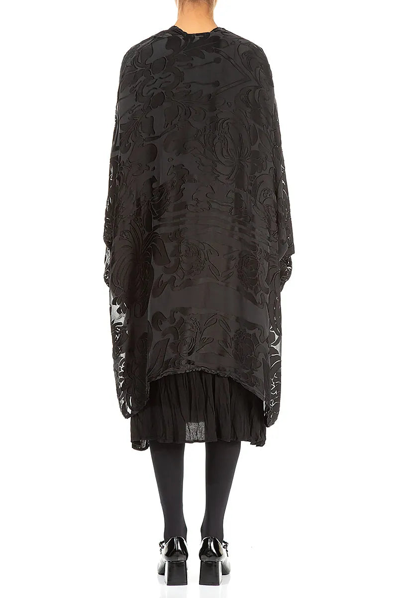 Schwarze Seidenjacke Midnight Bloom aus Devoré