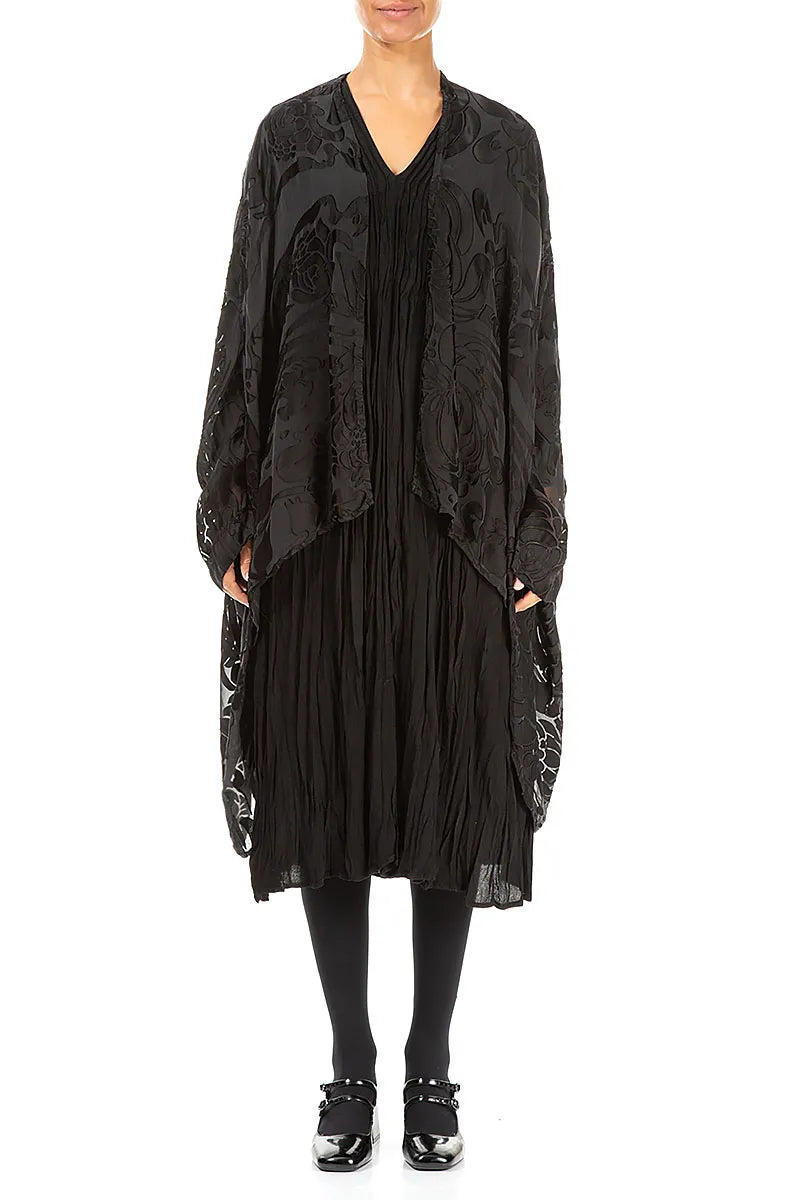 Schwarze Seidenjacke Midnight Bloom aus Devoré