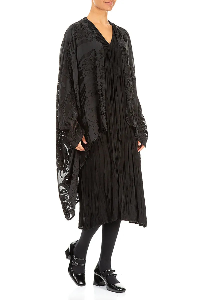 Schwarze Seidenjacke Midnight Bloom aus Devoré