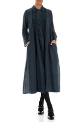 Midnight Blue Pintuck Silk Cotton Jacket Dress 3
