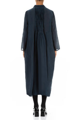 Midnight Blue Pintuck Silk Cotton Jacket Dress 2