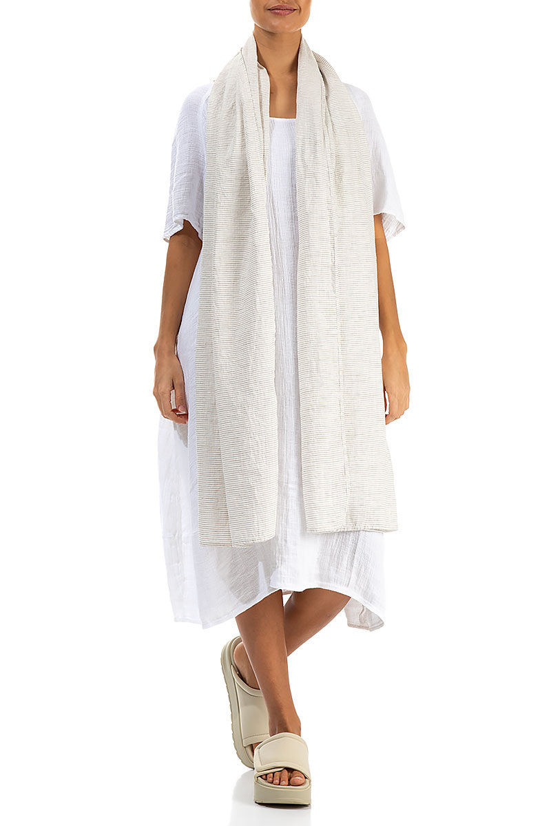 Natural Striped Linen Scarf 2
