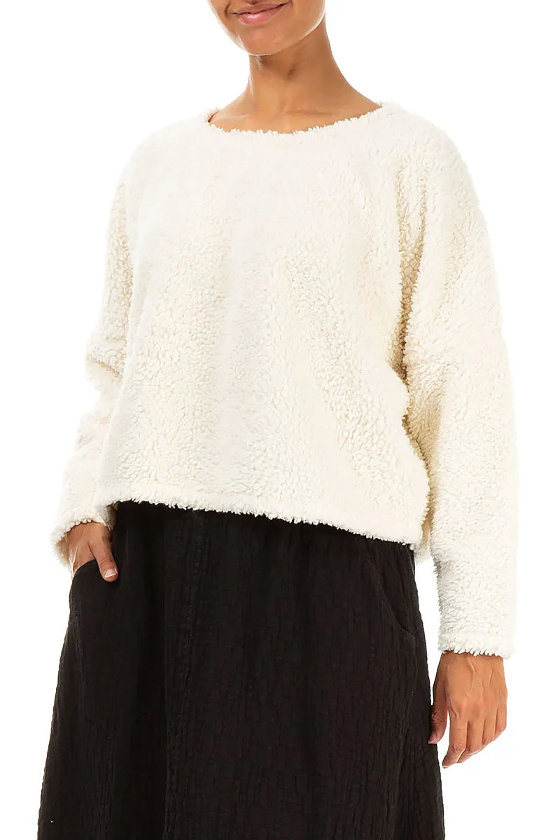 Pull en coton teddy blanc cassé
