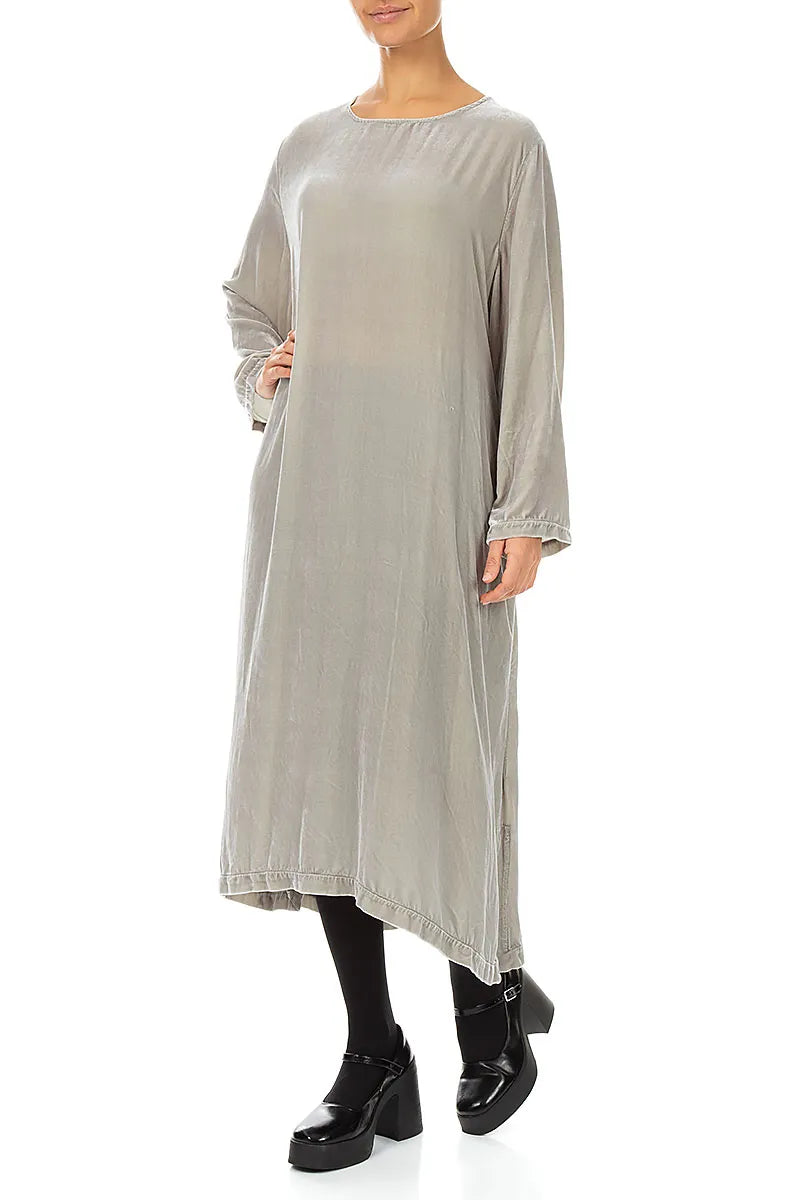 Olive Grey Silk Velvet Shift Dress