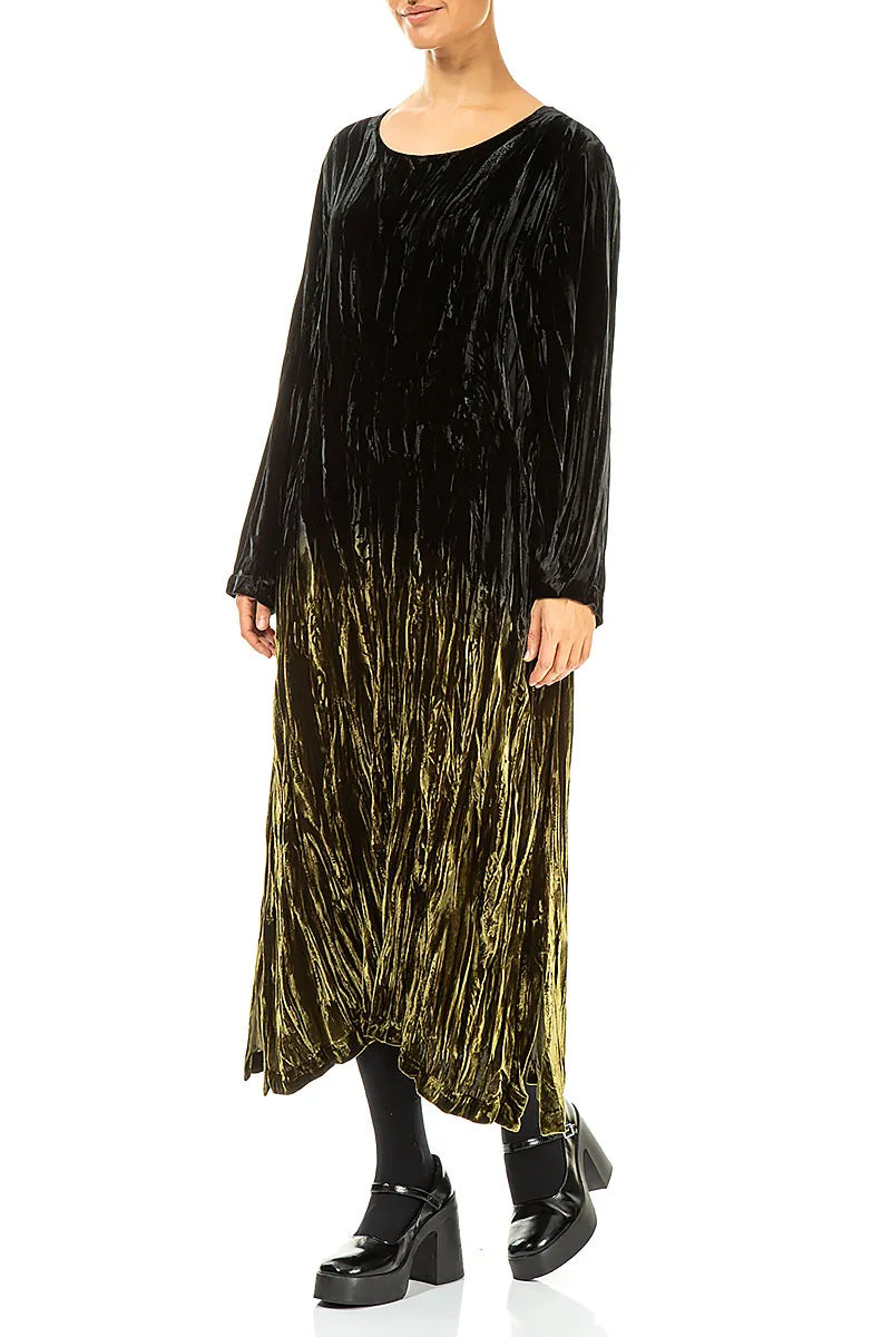 Olive Silk Velvet Ombré Shift Dress