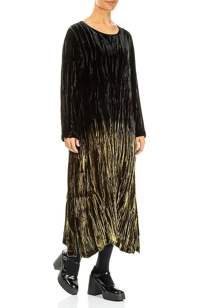 Olive Silk Velvet Ombré Shift Dress