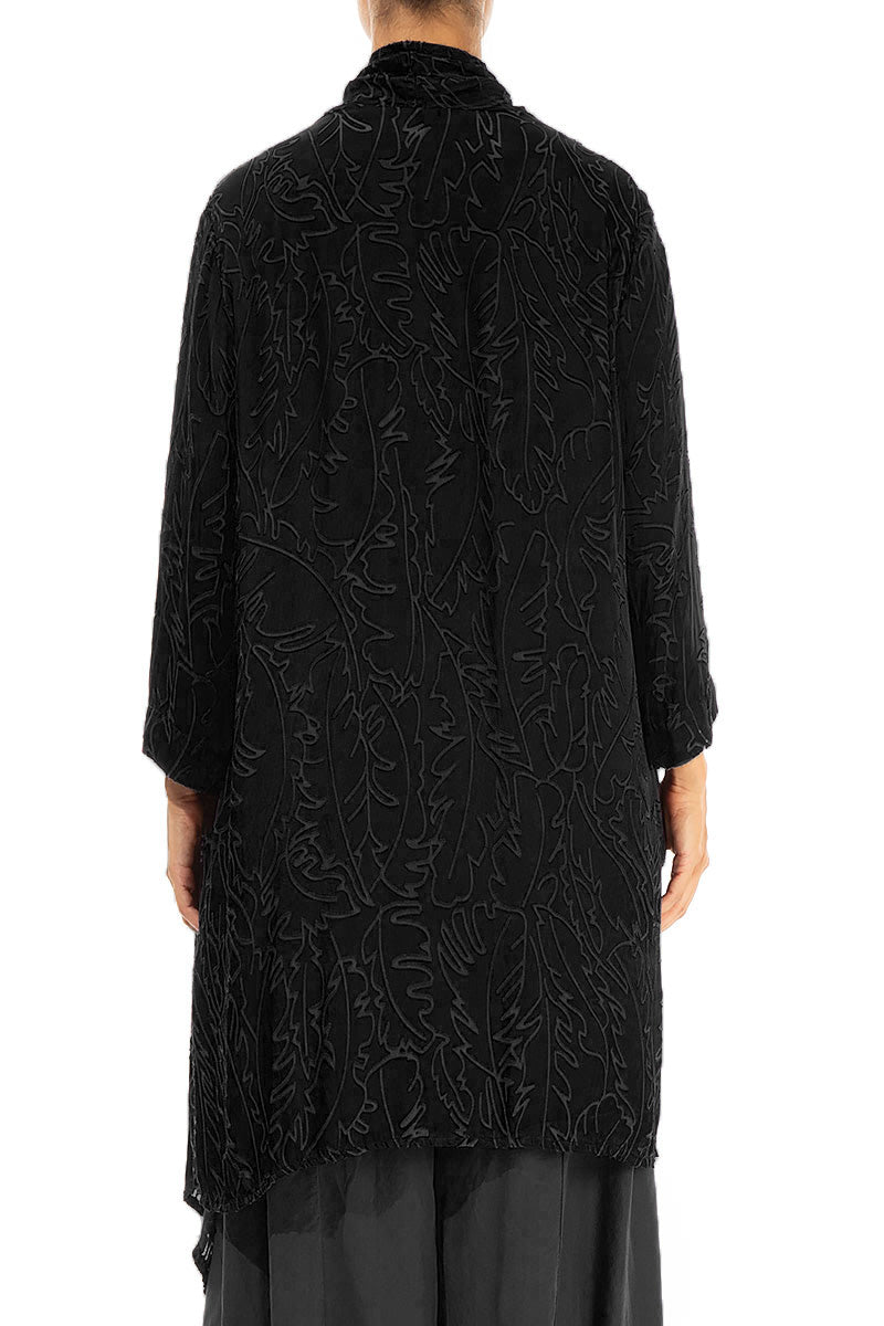 Open Black Devoré Feather Silk Jacket 2