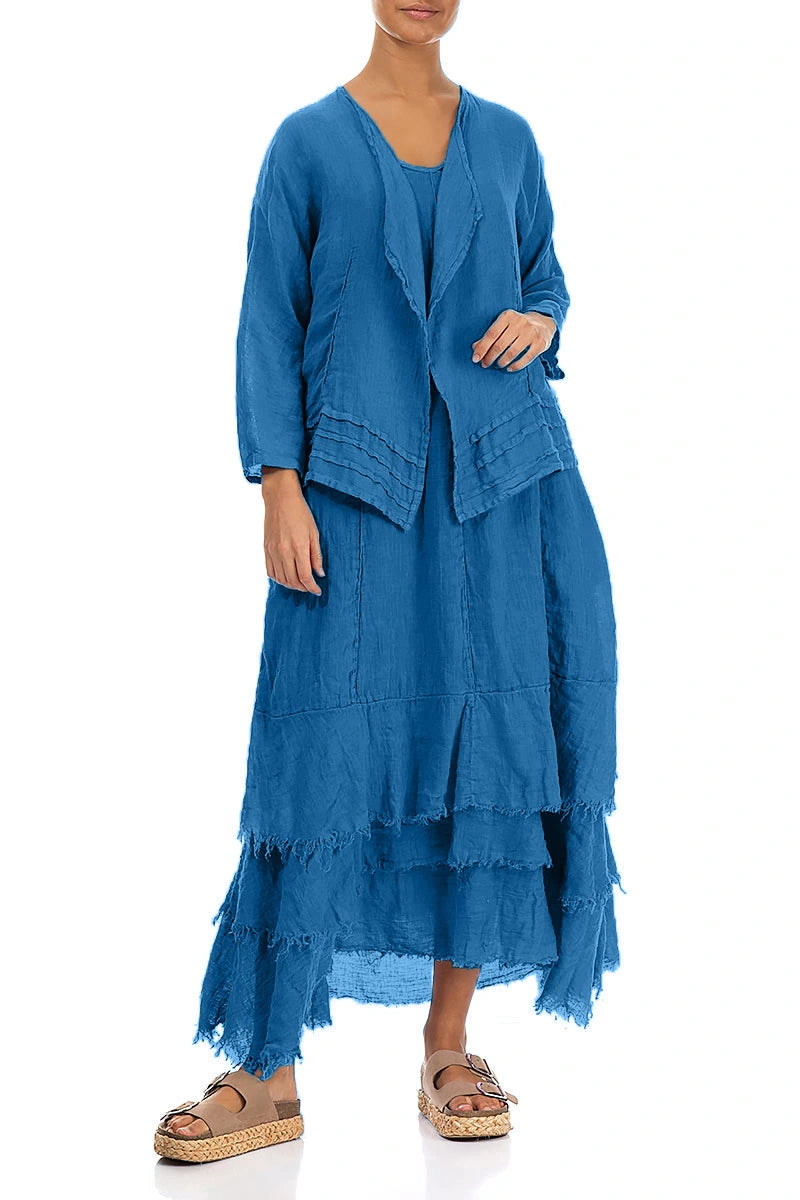 Offene kobaltblaue Leinenjacke aus Gaze