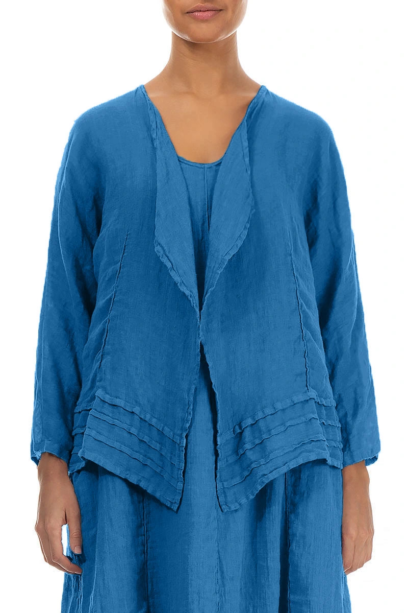Offene kobaltblaue Leinenjacke aus Gaze