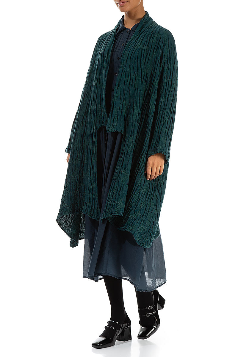 Open Emerald Circle Silk Linen Jacket 4