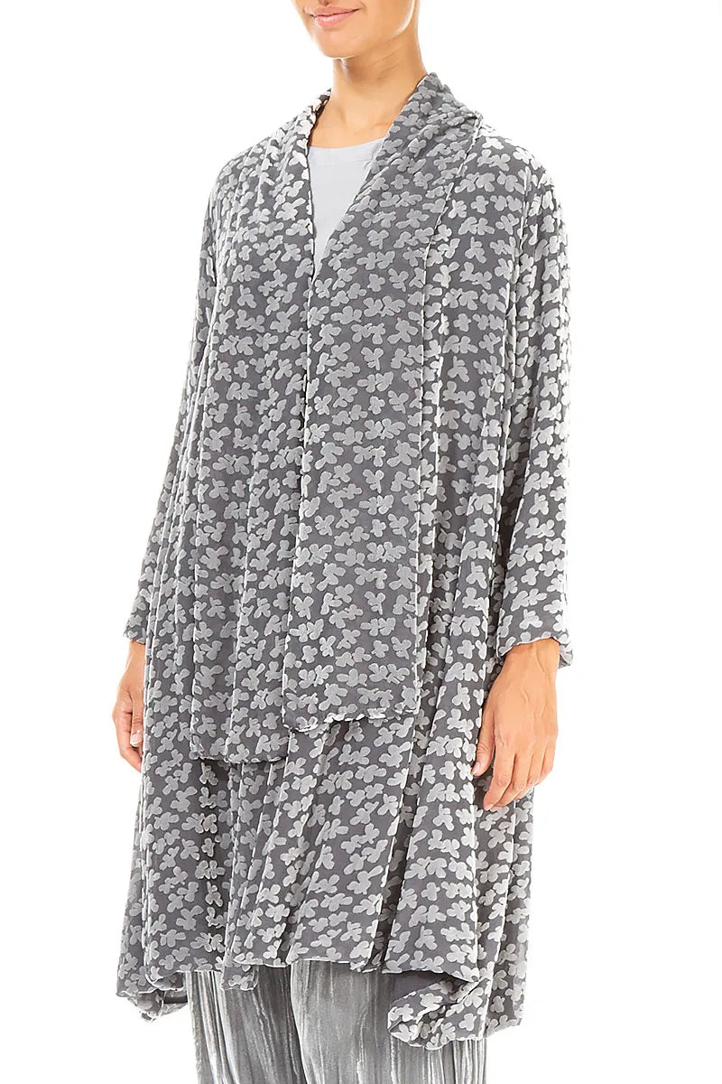 Open Devoré Petals Silver Silk Velvet Jacket