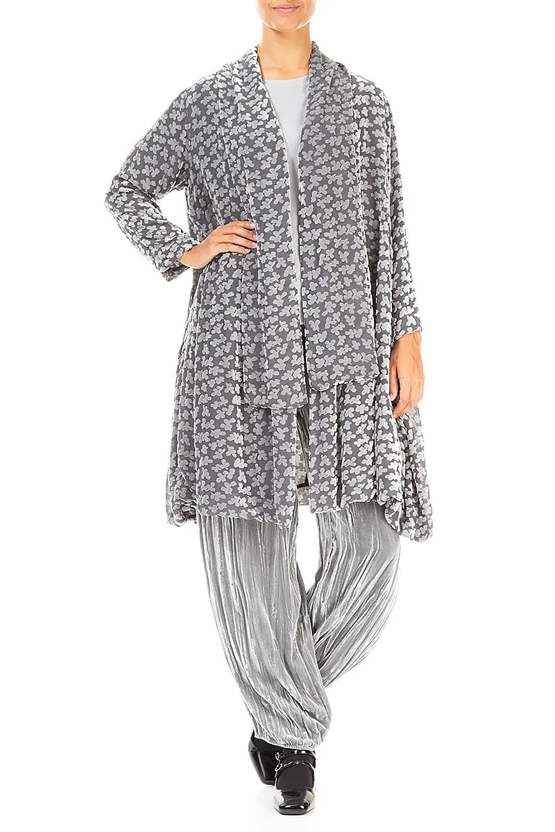 Open Devoré Petals Silver Silk Velvet Jacket