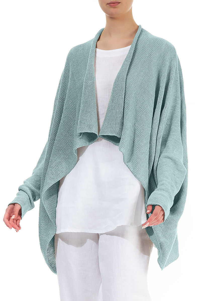 Open Longer Back Sky Blue Linen Cardigan 3