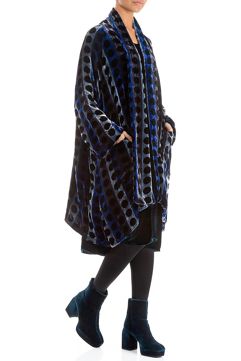 Open Patterned Blue Silk Velvet Jacket 5