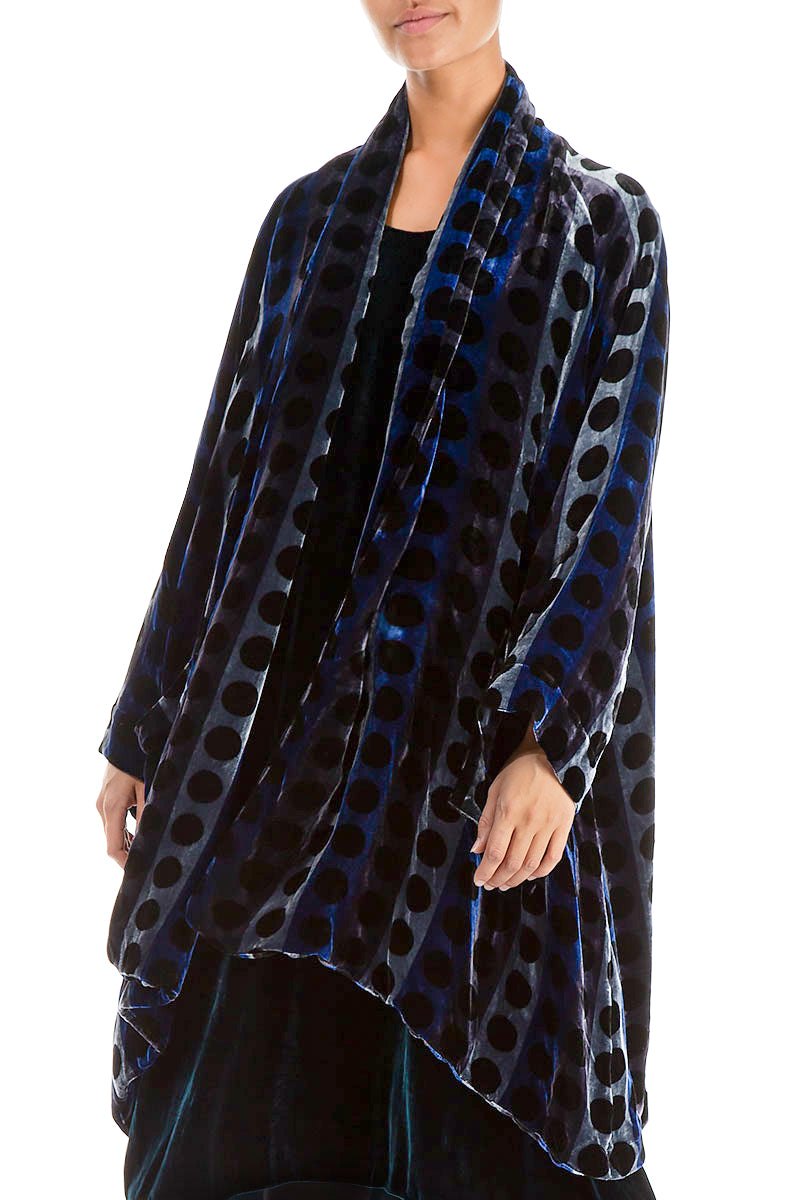 Open Patterned Blue Silk Velvet Jacket 3