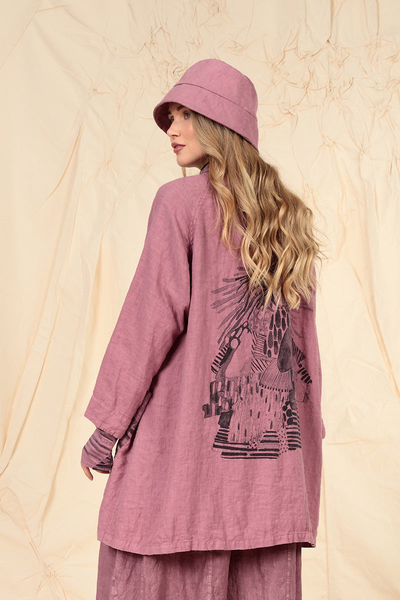 Open Printed Back Mauve Taupe Linen Jacket 6