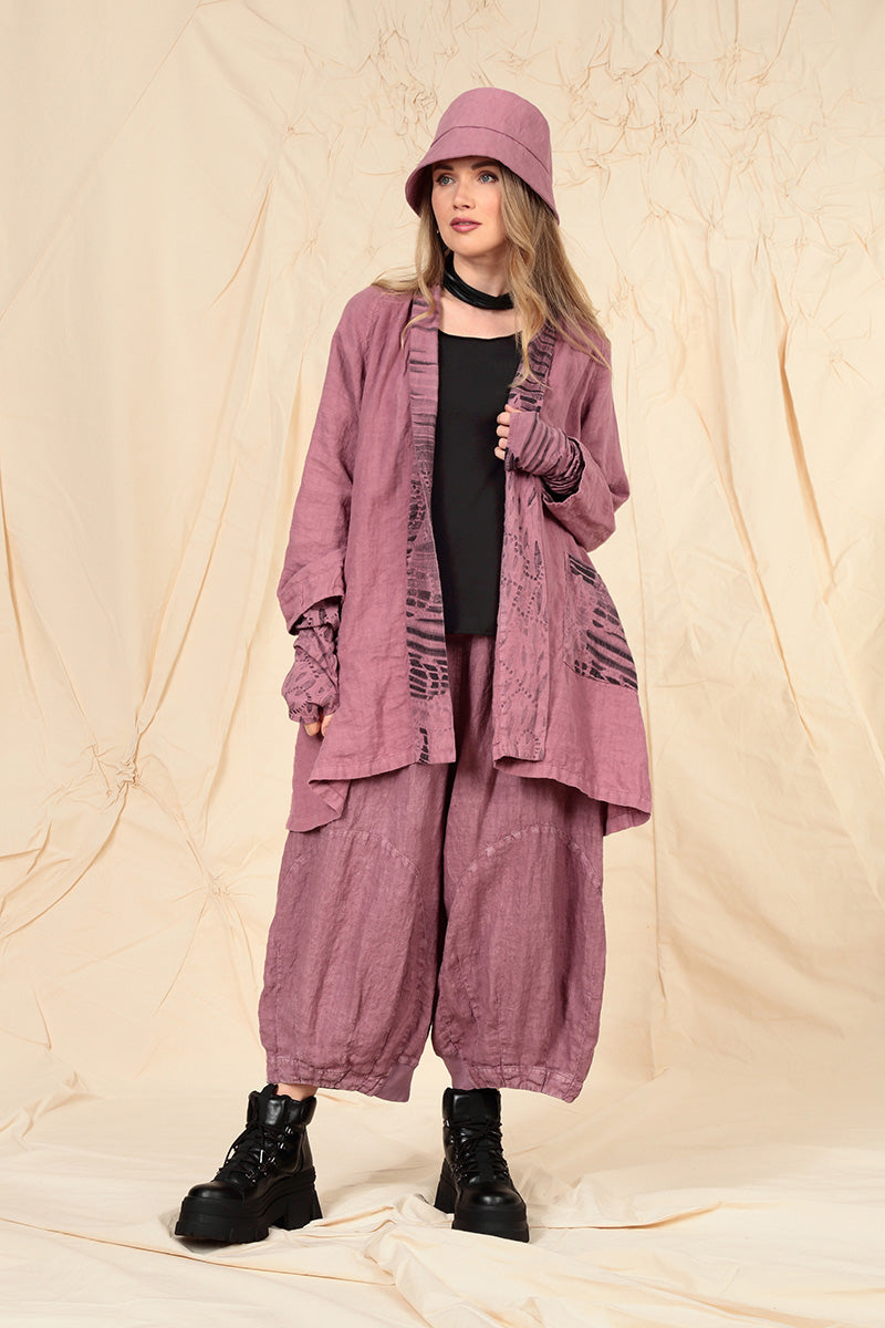 Open Printed Back Mauve Taupe Linen Jacket 7
