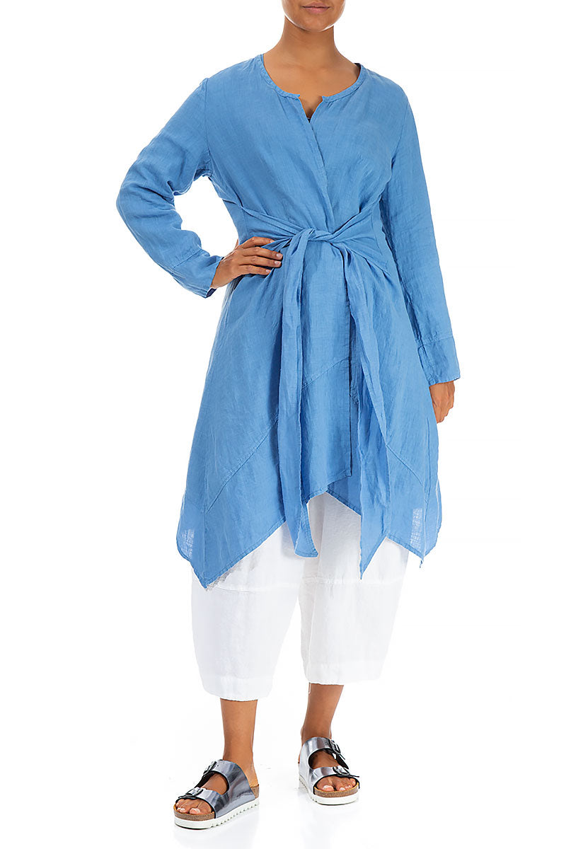 Open Tie Up Cornflower Linen Jacket 4