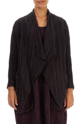Open Crinkled Dark Violet Silk Jacket 1
