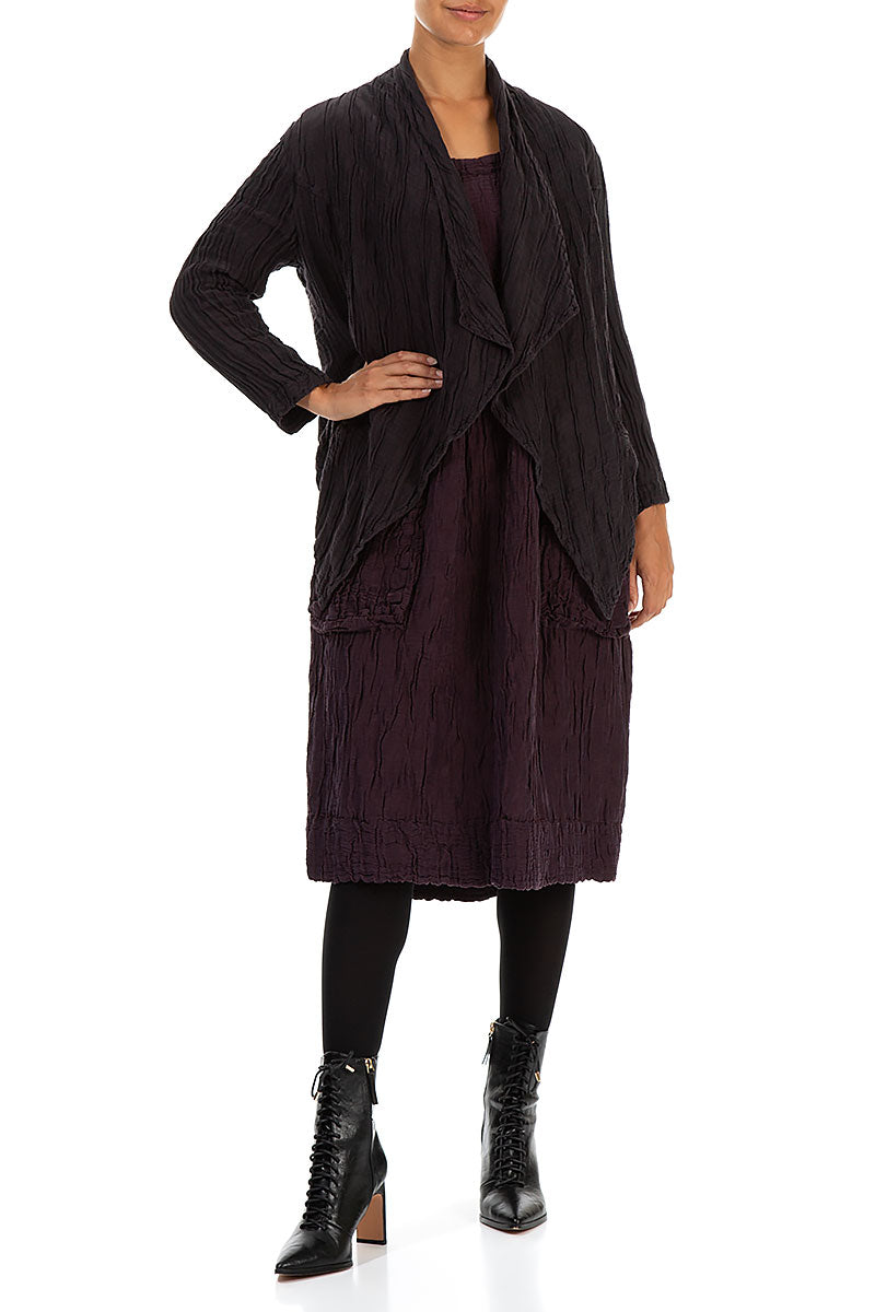 Open Crinkled Dark Violet Silk Jacket 4