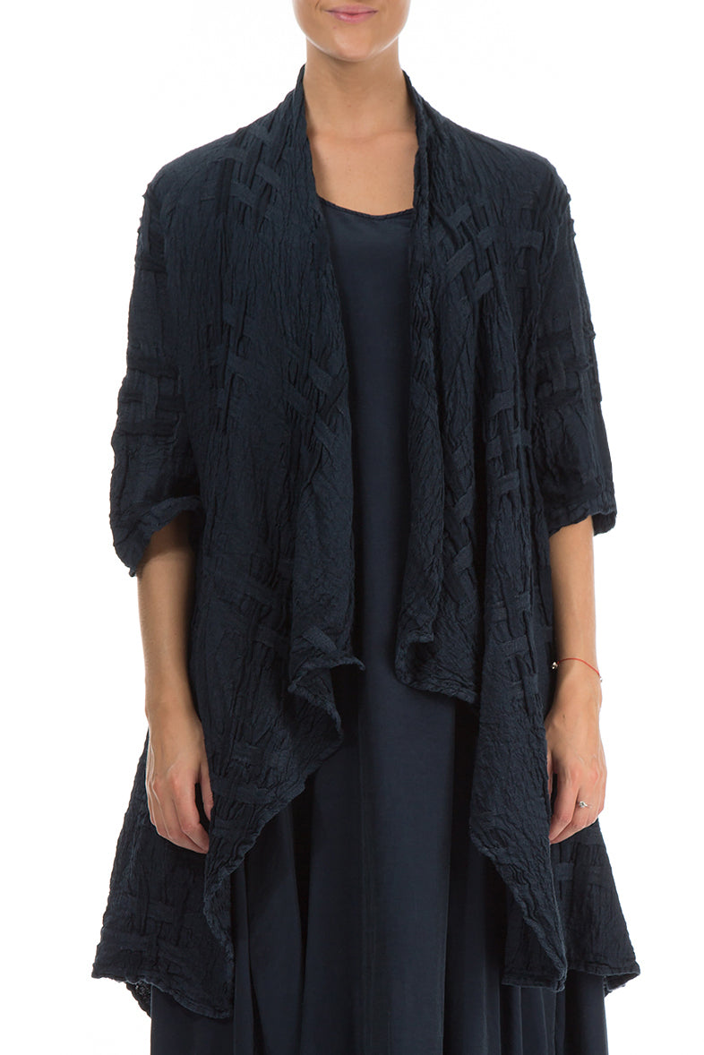 Veste en lin bleu marine foncé à texture tissée ouverte