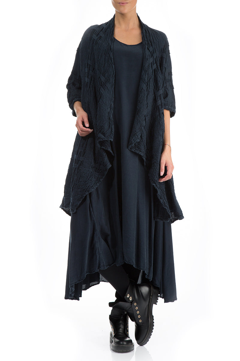 Veste en lin bleu marine foncé à texture tissée ouverte