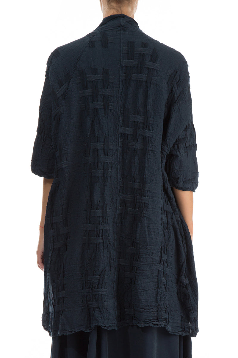 Veste en lin bleu marine foncé à texture tissée ouverte